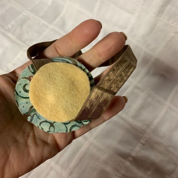 Handmade Infant Headband Brown Band Green & Gold Flower Center Size Newborn B296 - Picture 8 of 9